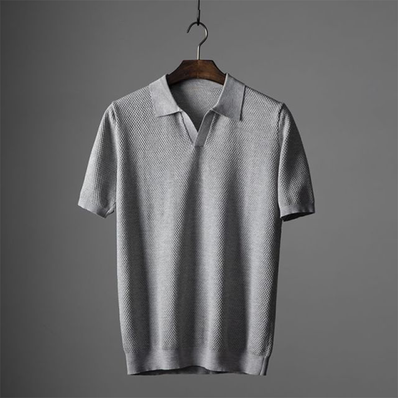 Men's Short Sleeve Knit Polo Shirt Collar