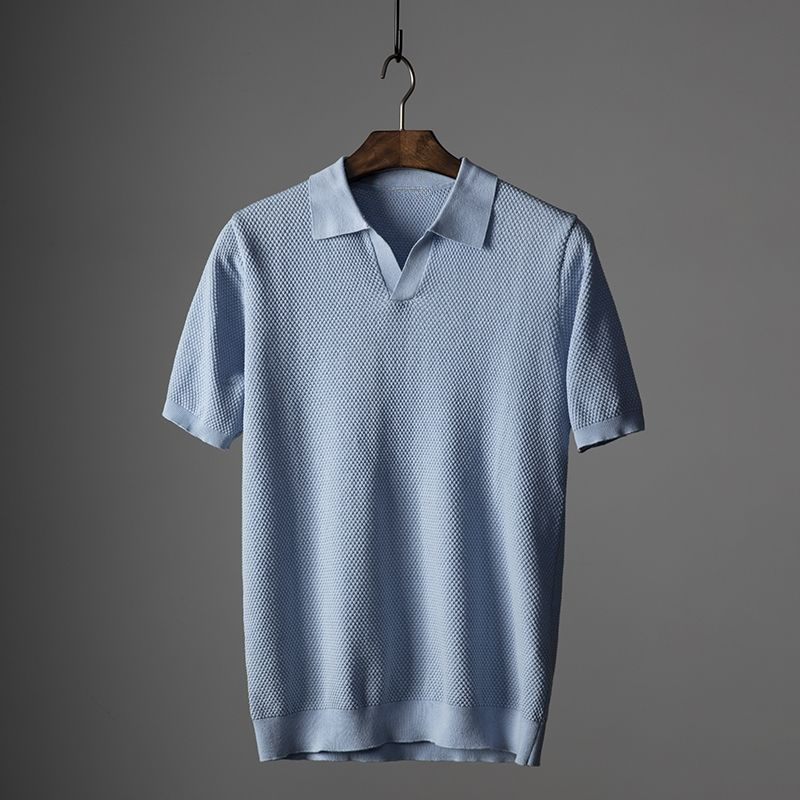 Men's Short Sleeve Knit Polo Shirt Collar