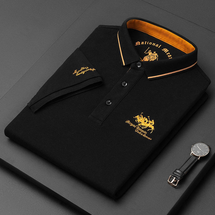 Men's Short Sleeve Polo Shirt Embroidered Contrast Collar