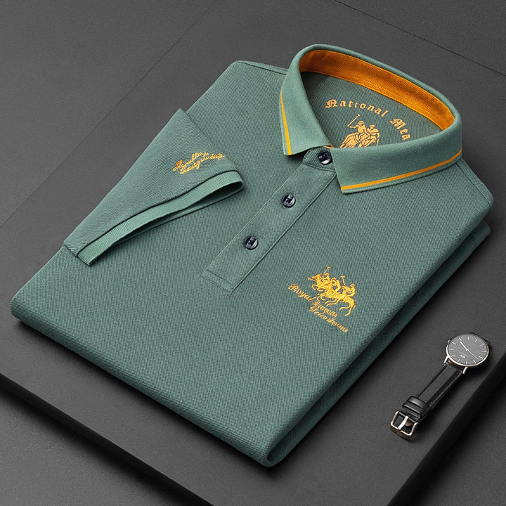 Men's Short Sleeve Polo Shirt Embroidered Contrast Collar