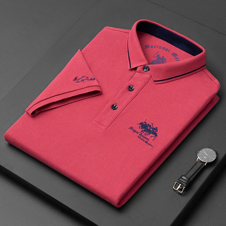 Men's Short Sleeve Polo Shirt Embroidered Contrast Collar