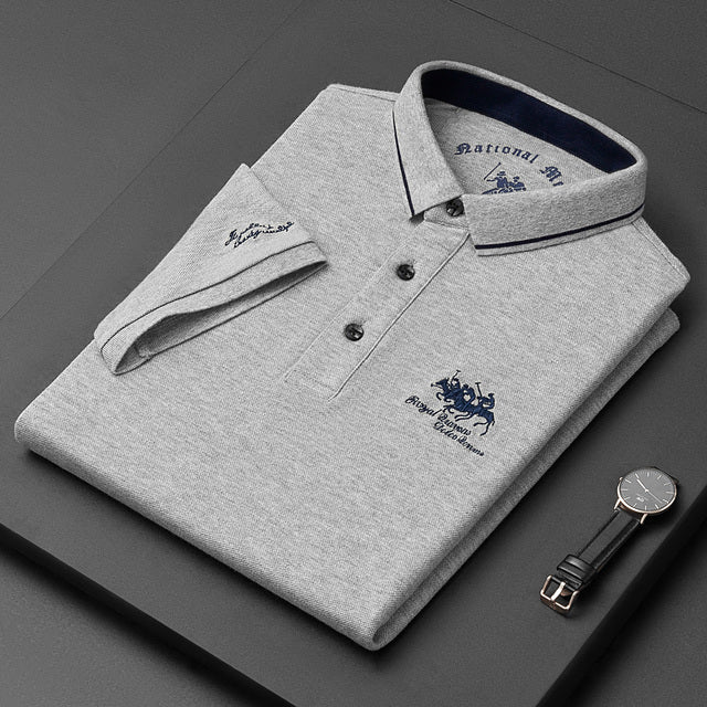 Men's Short Sleeve Polo Shirt Embroidered Contrast Collar