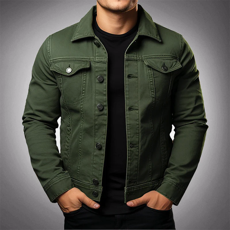 Men's Slim Fit Denim Trucker Jacket Button Front