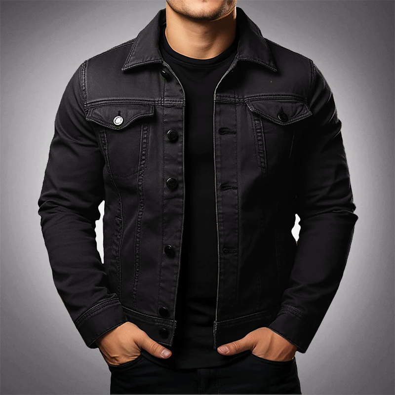 Men's Slim Fit Denim Trucker Jacket Button Front