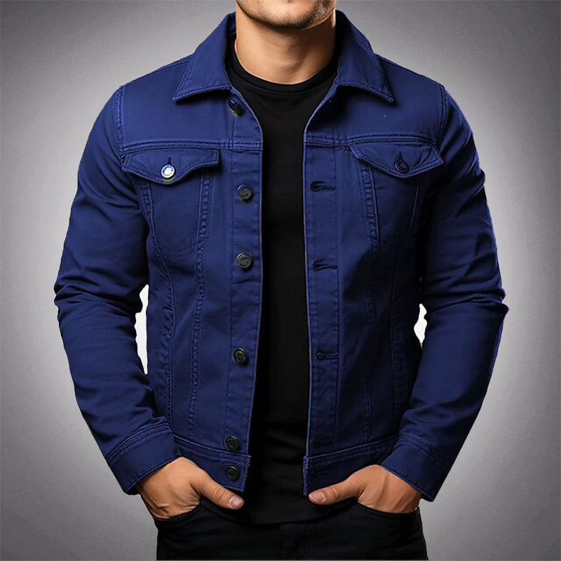 Men's Slim Fit Denim Trucker Jacket Button Front