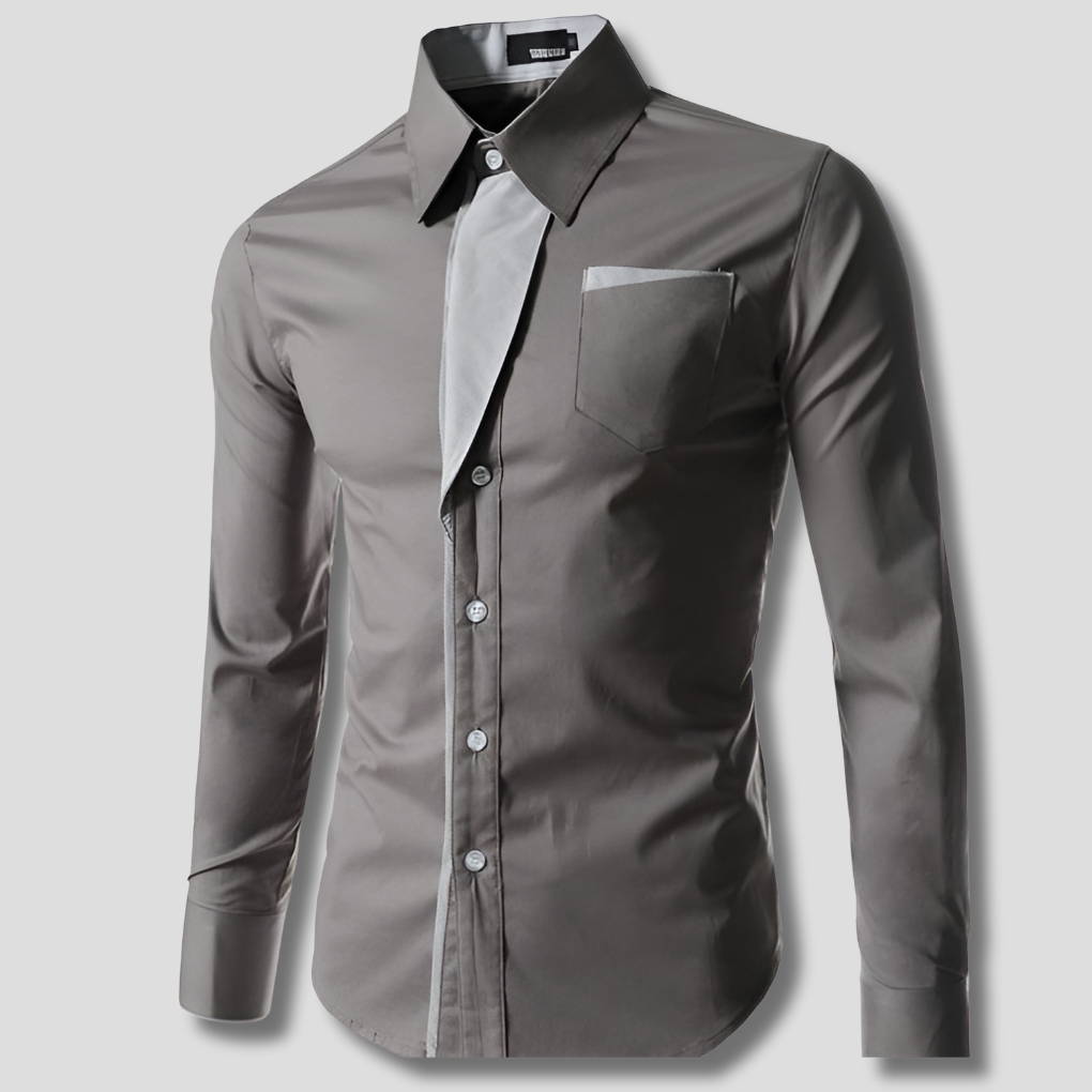 Men's Slim Fit Dress Shirt Long Sleeve Contrast Panel Button Up