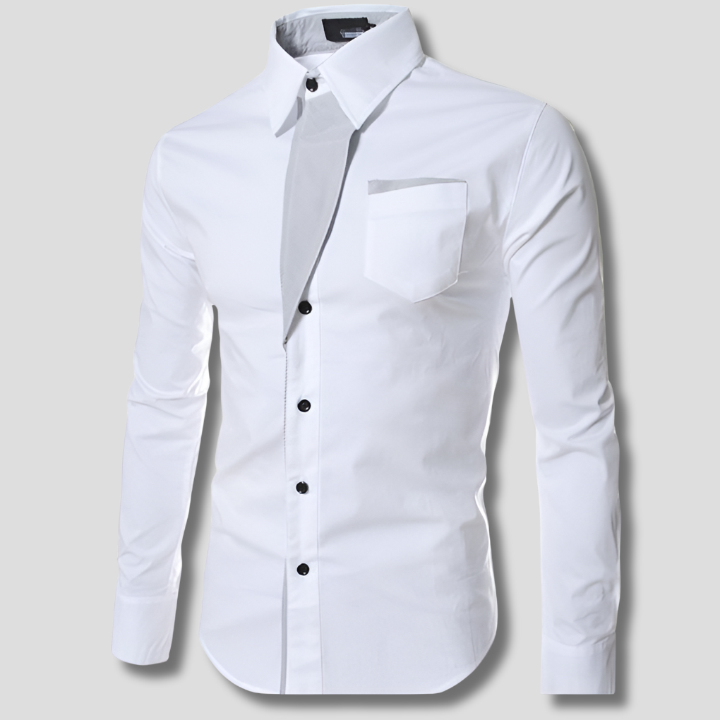 Men's Slim Fit Dress Shirt Long Sleeve Contrast Panel Button Up