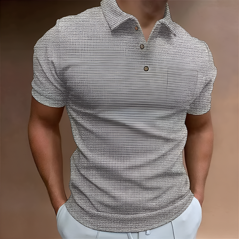 Men's Textured Short Sleeve Polo Shirt Casual Button Placket