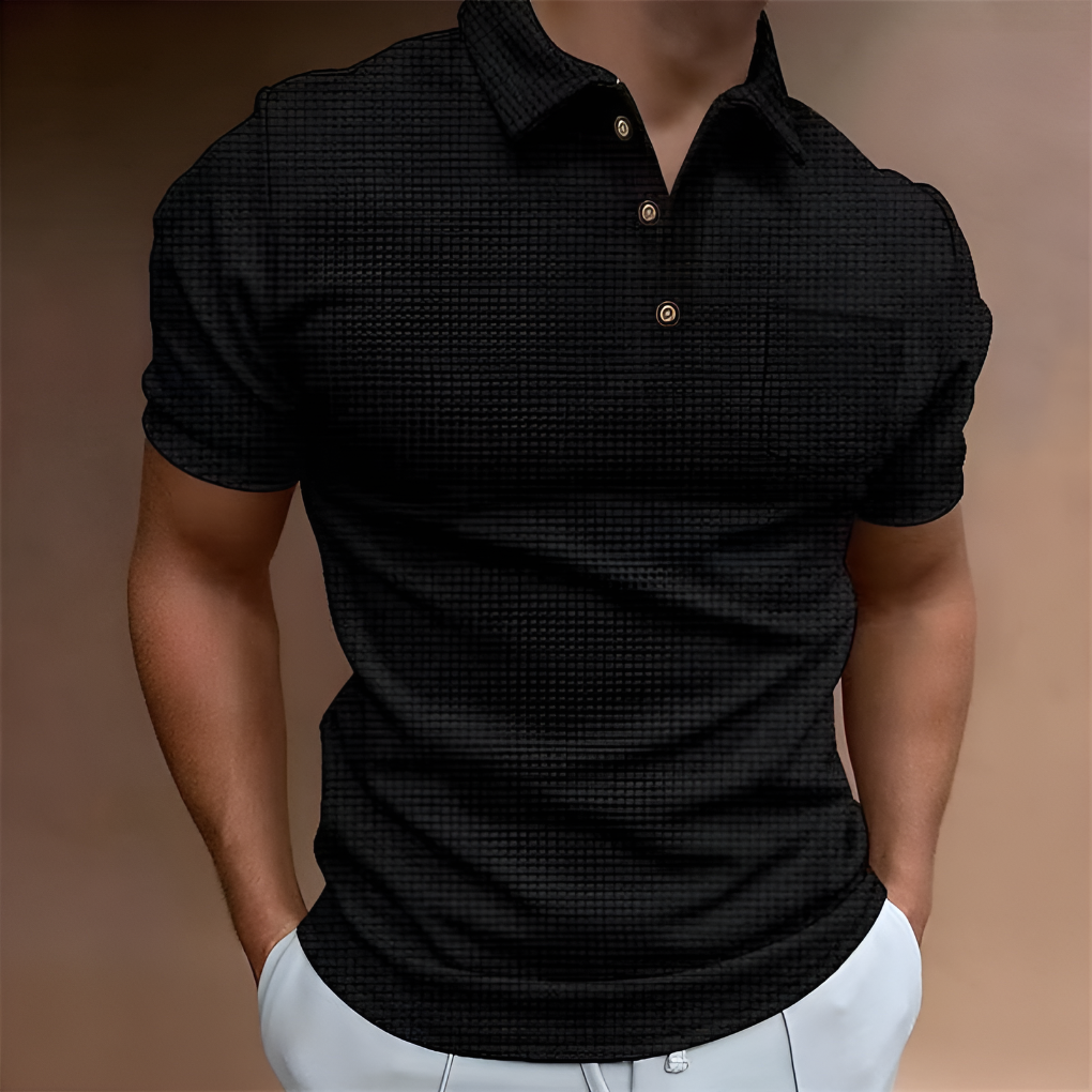 Men's Textured Short Sleeve Polo Shirt Casual Button Placket