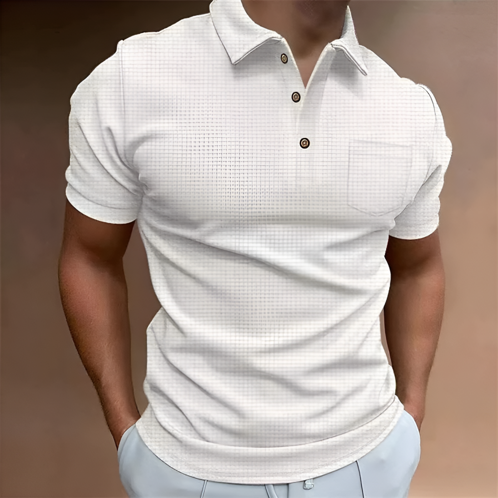 Men's Textured Short Sleeve Polo Shirt Casual Button Placket