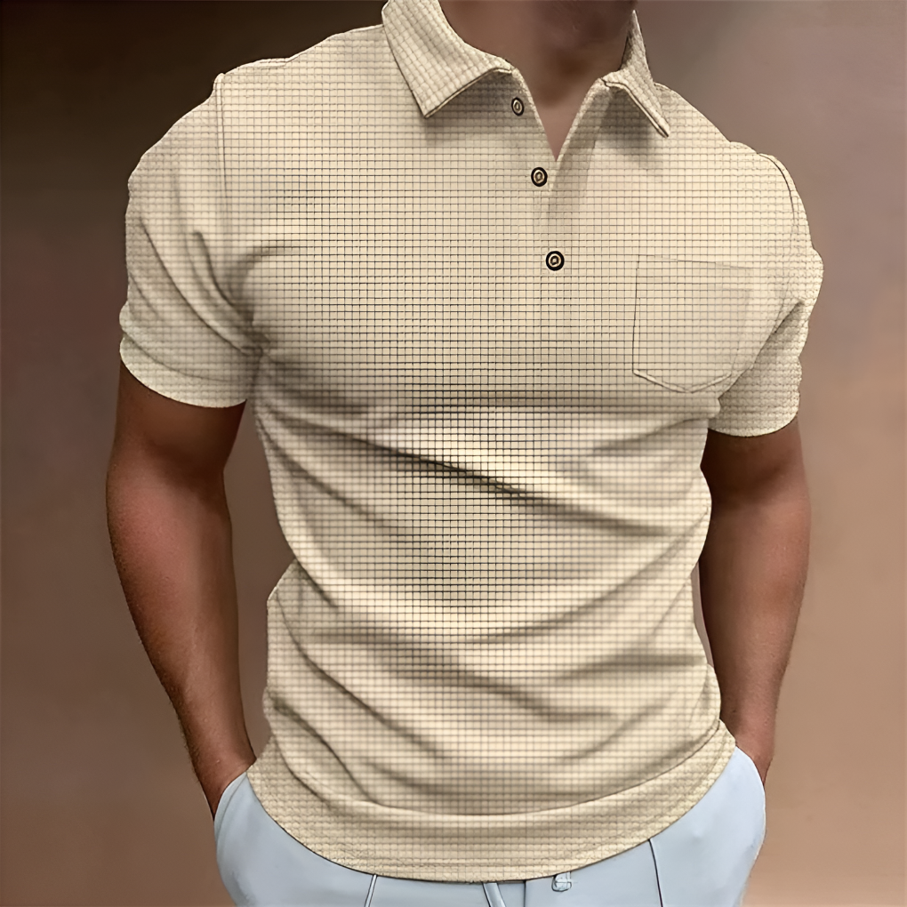 Men's Textured Short Sleeve Polo Shirt Casual Button Placket