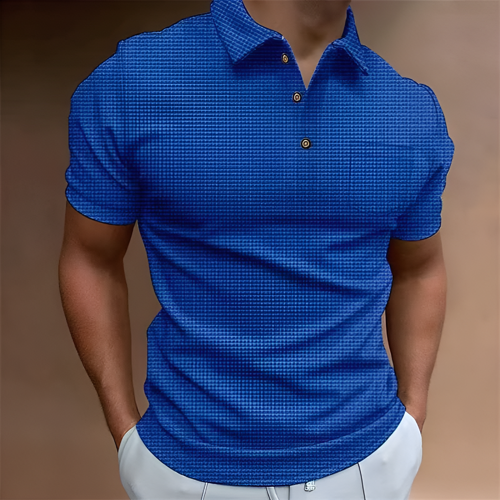 Men's Textured Short Sleeve Polo Shirt Casual Button Placket