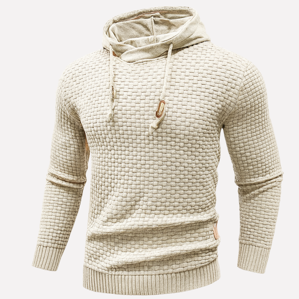 Men's Waffle Knit Pullover Hoodie Drawstring