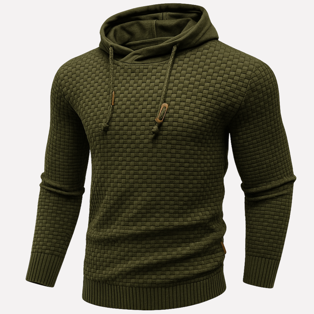 Men's Waffle Knit Pullover Hoodie Drawstring
