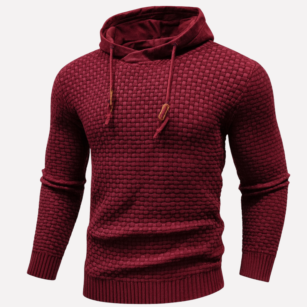 Men's Waffle Knit Pullover Hoodie Drawstring