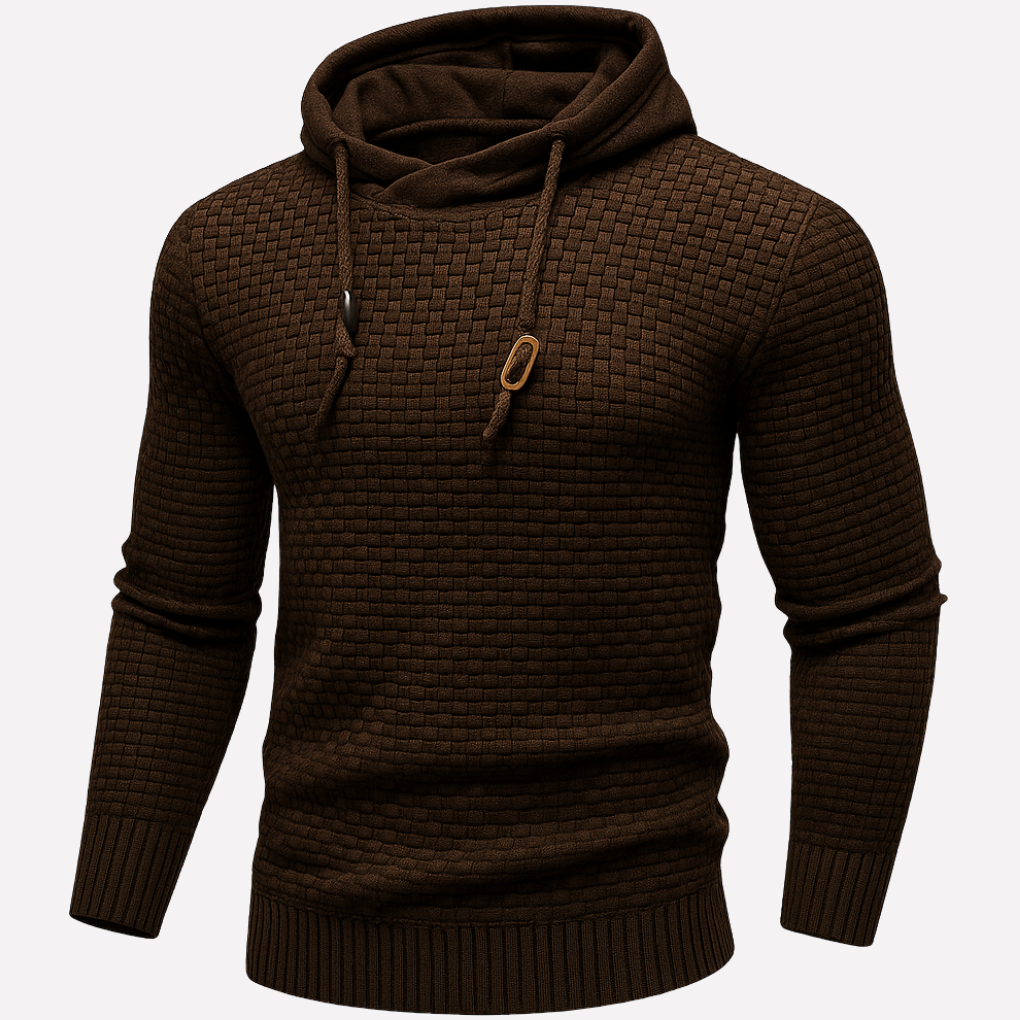 Men's Waffle Knit Pullover Hoodie Drawstring