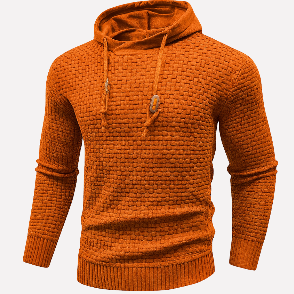 Men's Waffle Knit Pullover Hoodie Drawstring