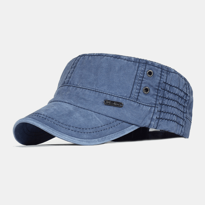 Men's Washed Flat Top Military Cap Adjustable Cadet Hat