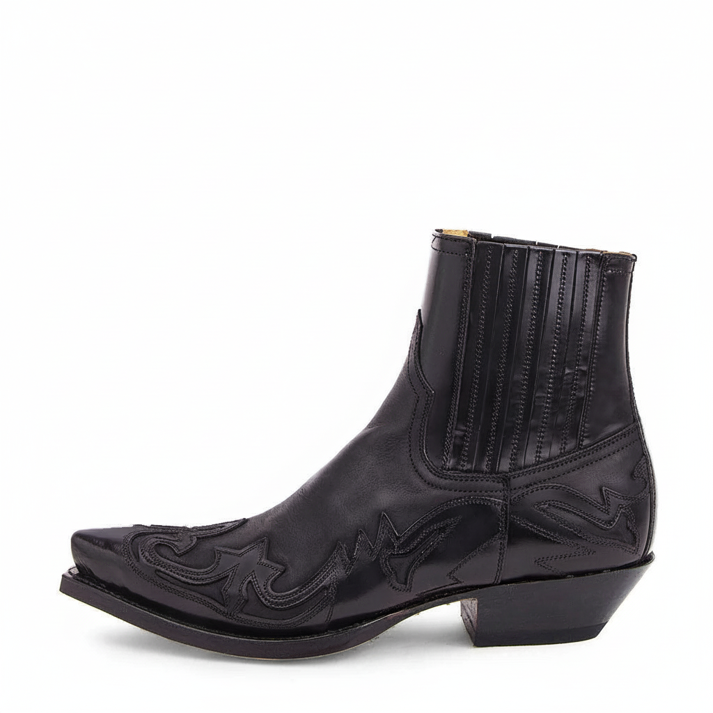 Men's Western Chelsea Boots Pointed Toe Embroidered Ankle