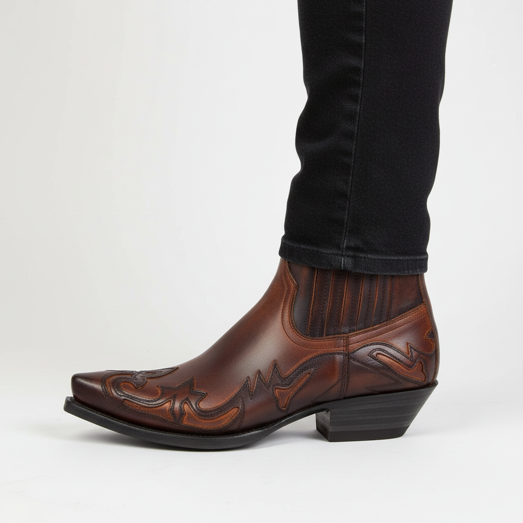Men's Western Chelsea Boots Pointed Toe Embroidered Ankle