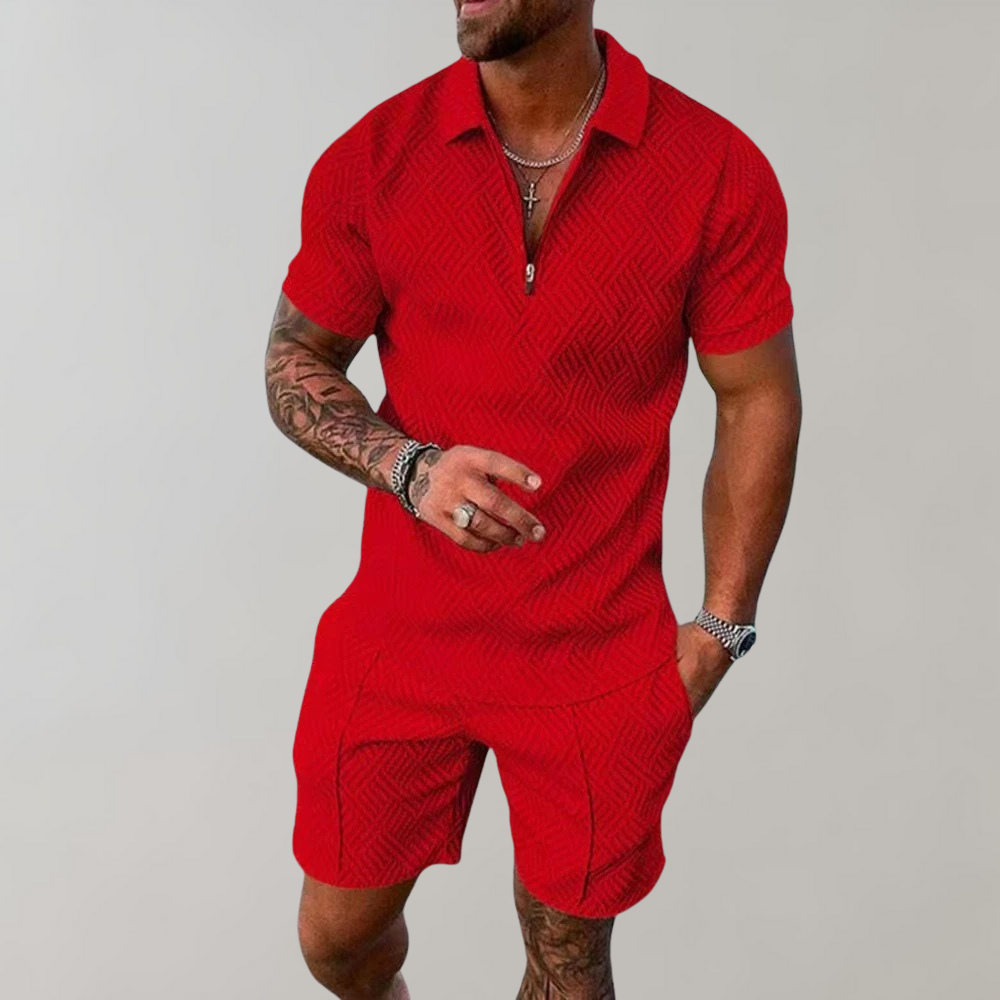 Men's Zip Polo Short Set 2-Piece Casual