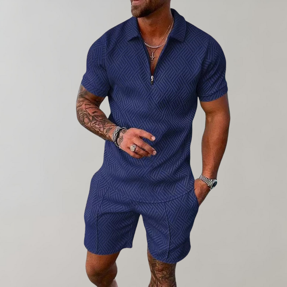 Men's Zip Polo Short Set 2-Piece Casual