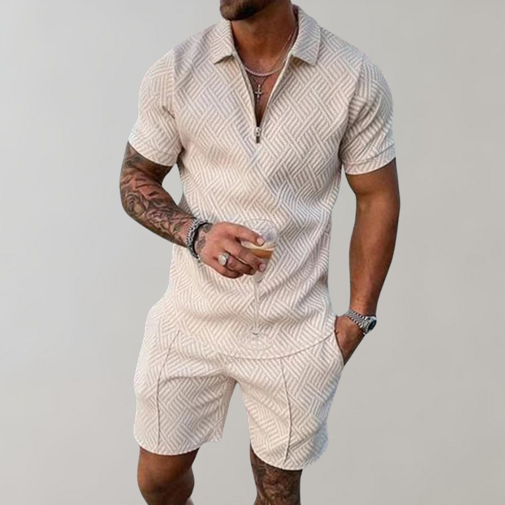 Men's Zip Polo Short Set 2-Piece Casual