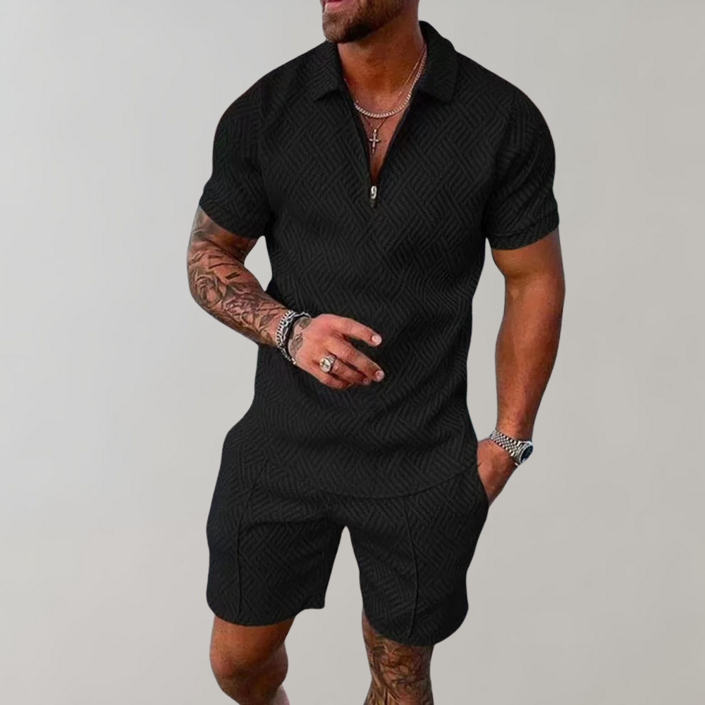 Men's Zip Polo Short Set 2-Piece Casual
