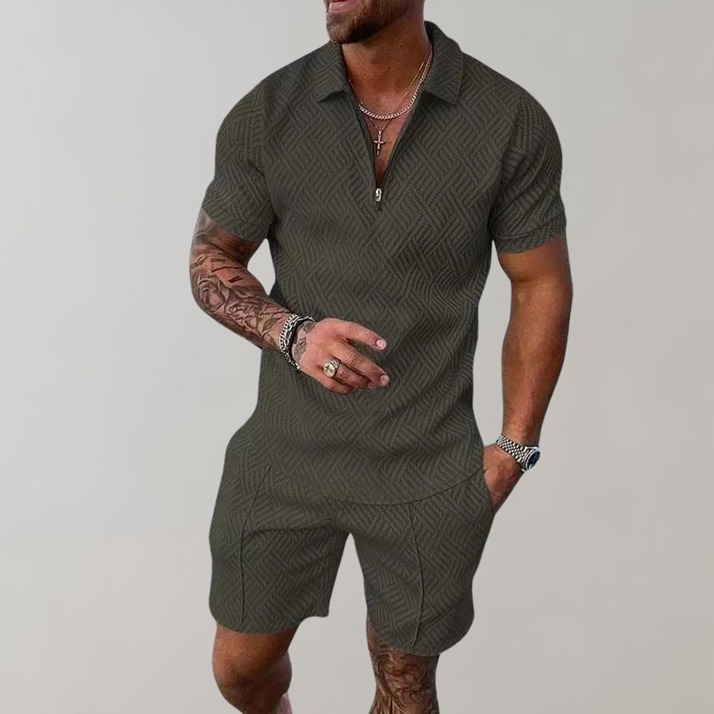 Men's Zip Polo Short Set 2-Piece Casual