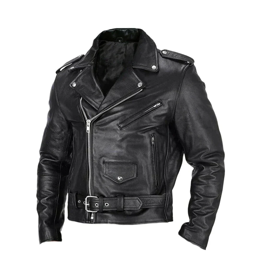 Men's Belted Asymmetric Zip Biker Jacket