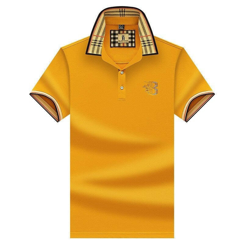 Men's Plaid Collar Short Sleeve Polo Shirt
