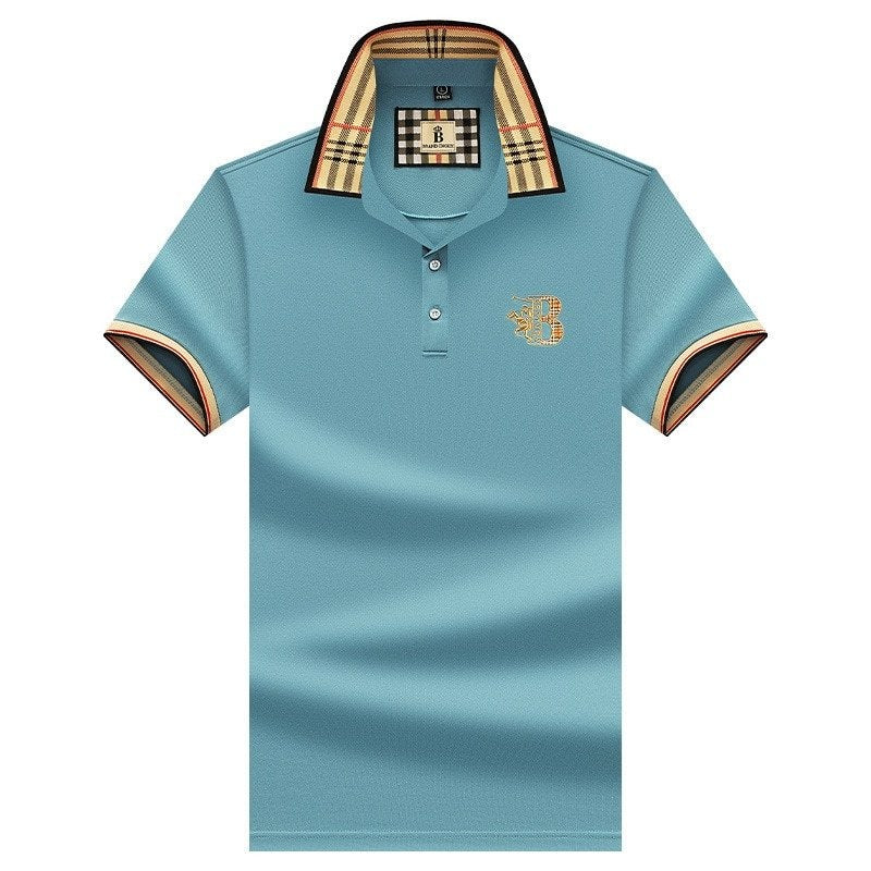 Men's Plaid Collar Short Sleeve Polo Shirt