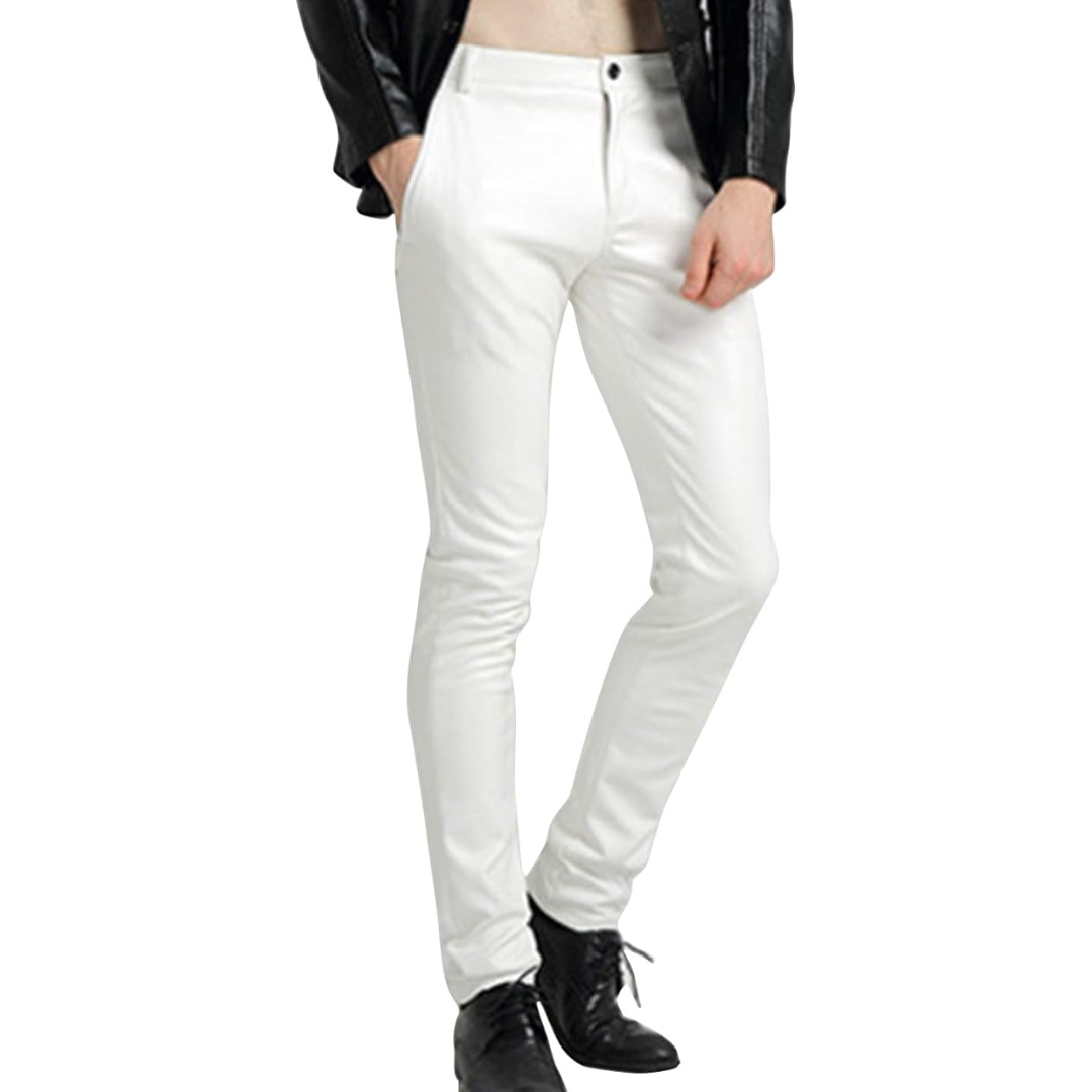 Men's Slim Fit Faux Leather Biker Trousers