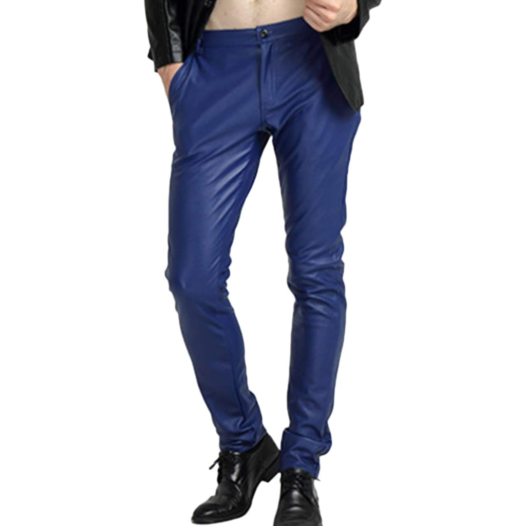 Men's Slim Fit Faux Leather Biker Trousers