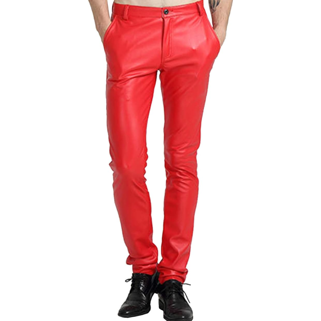 Men's Slim Fit Faux Leather Biker Trousers