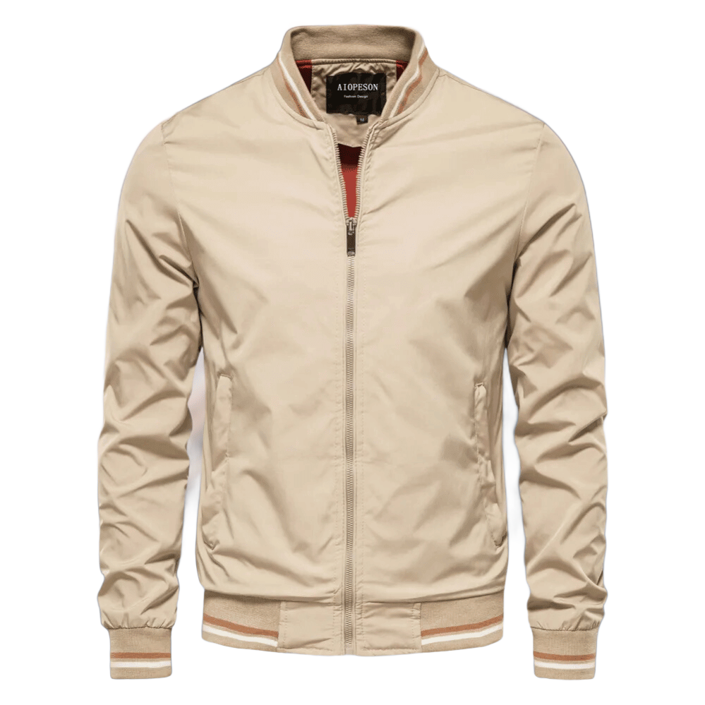Men's Striped Rib Trim Zip-Up Bomber Jacket