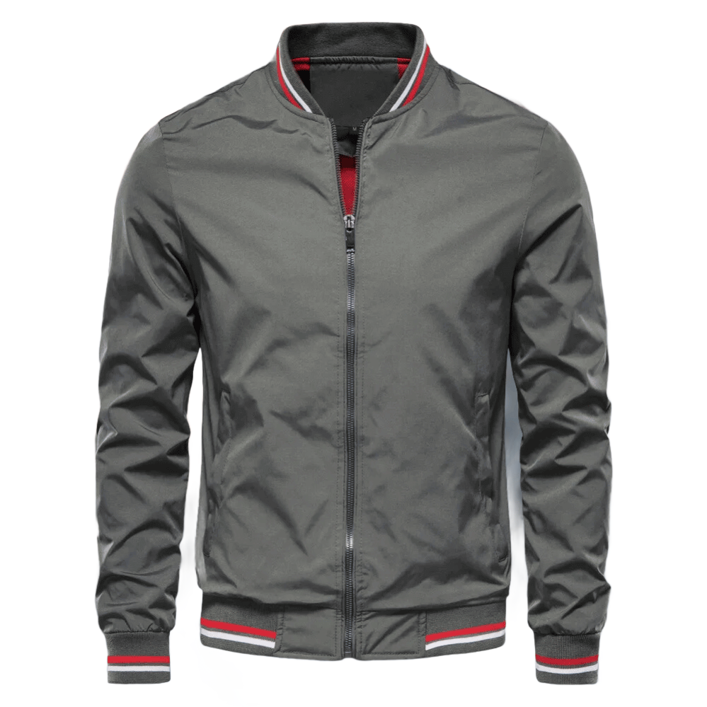 Men's Striped Rib Trim Zip-Up Bomber Jacket