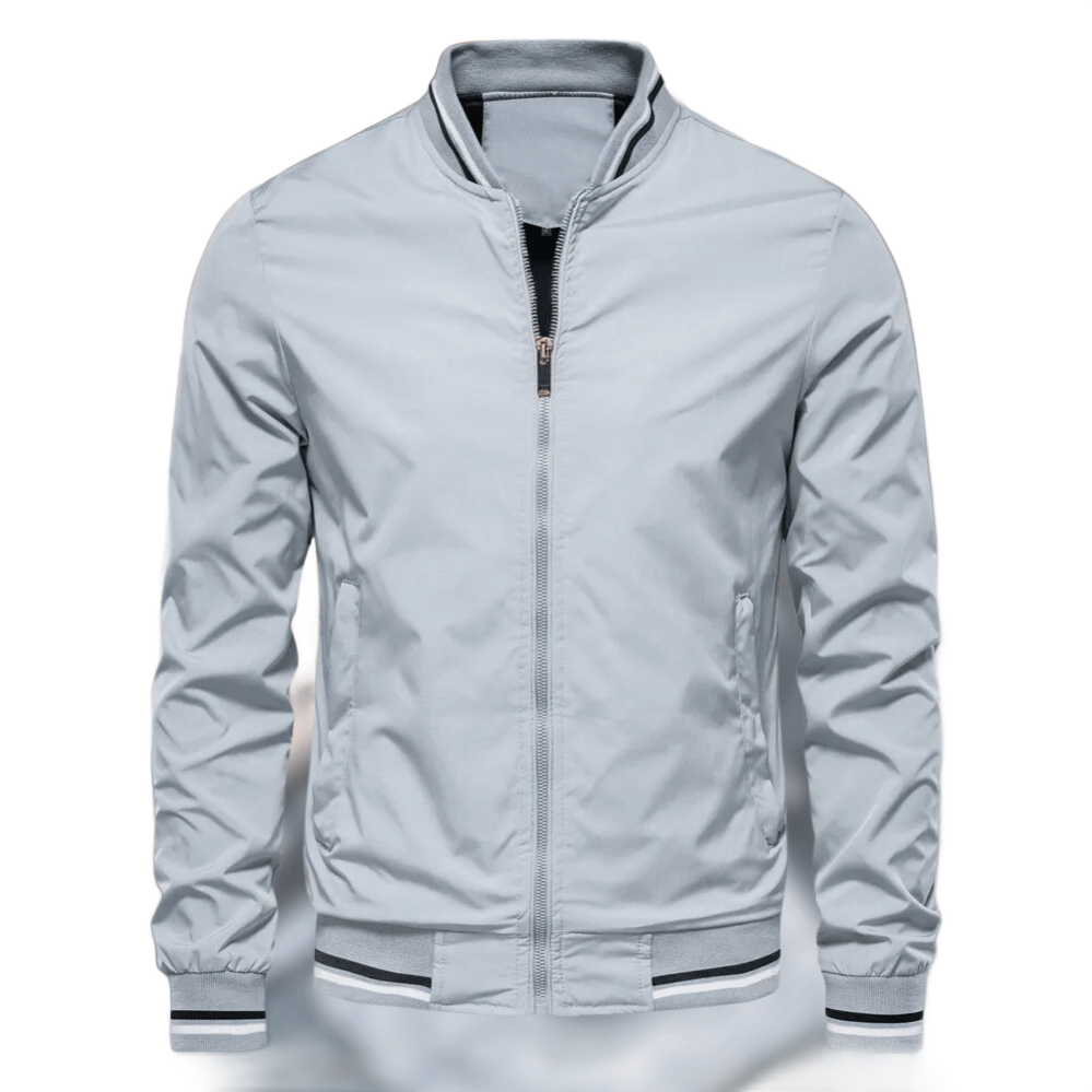 Men's Striped Rib Trim Zip-Up Bomber Jacket