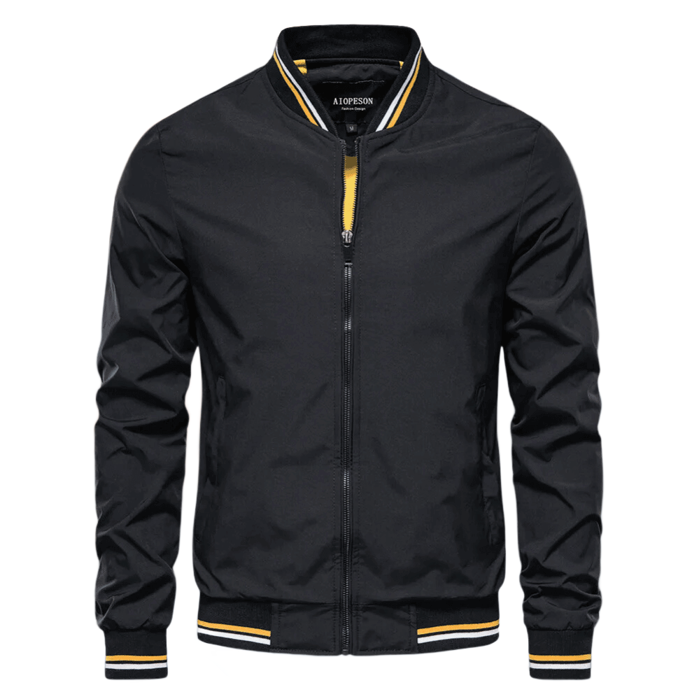 Men's Striped Rib Trim Zip-Up Bomber Jacket