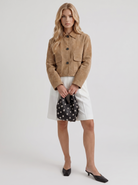 Faux Suede Jacket Womens Cropped Boxy Point Collar Flap Pockets