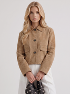 Faux Suede Jacket Womens Cropped Boxy Point Collar Flap Pockets