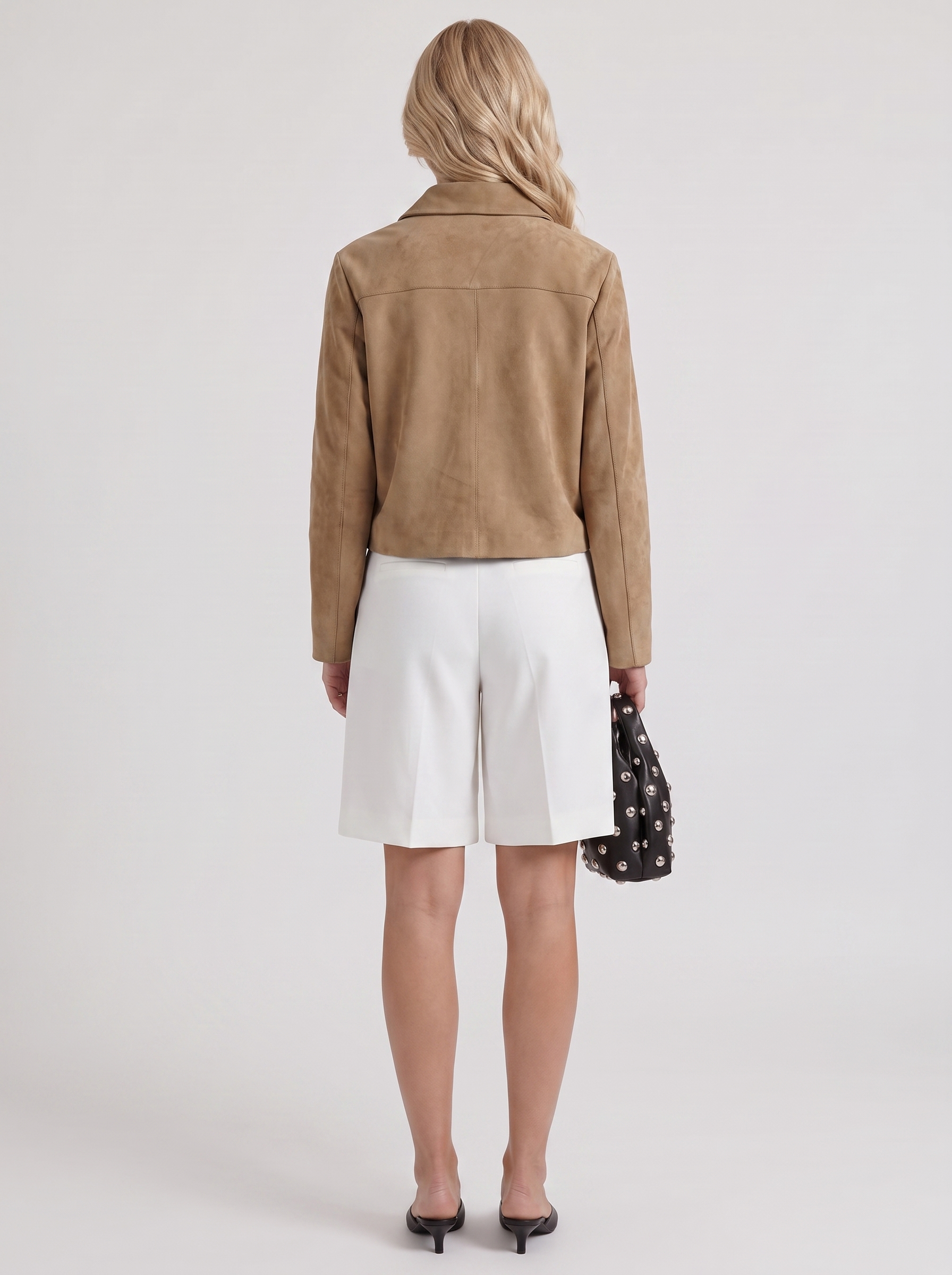 Faux Suede Jacket Womens Cropped Boxy Point Collar Flap Pockets