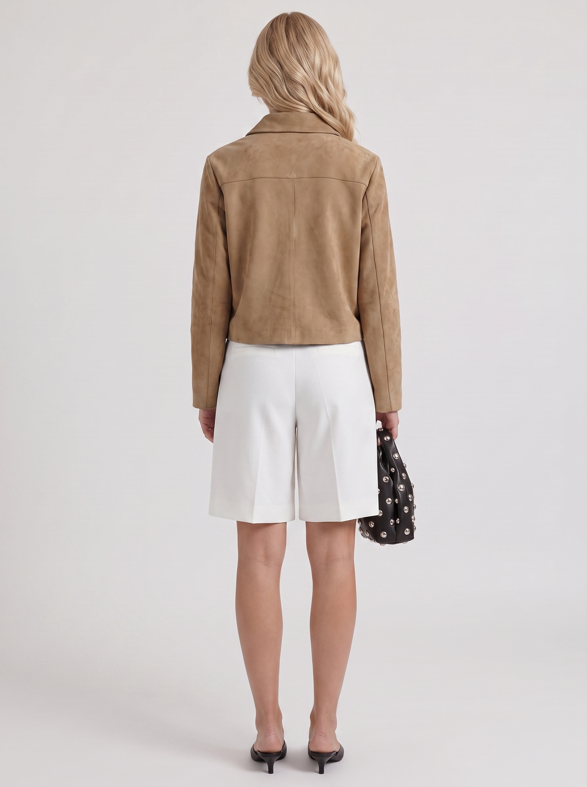 Faux Suede Jacket Womens Cropped Boxy Point Collar Flap Pockets