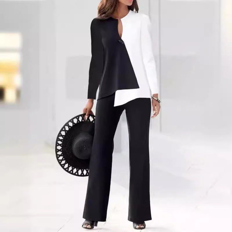 Asymmetric design modern pant suit set, view 1