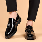 Faux Leather Tassel Loafers with Rubber Sole for Men in Black