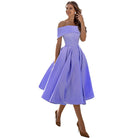 Satin Off Shoulder Pleated Midi Party Dress for Women in Lilac