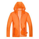 Ultralight hooded rain jacket with reflective trim in orange