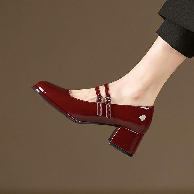 Fall Faux Leather Block Heel Mary Jane Pumps for Women