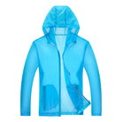Ultralight hooded rain jacket with reflective trim in water blue