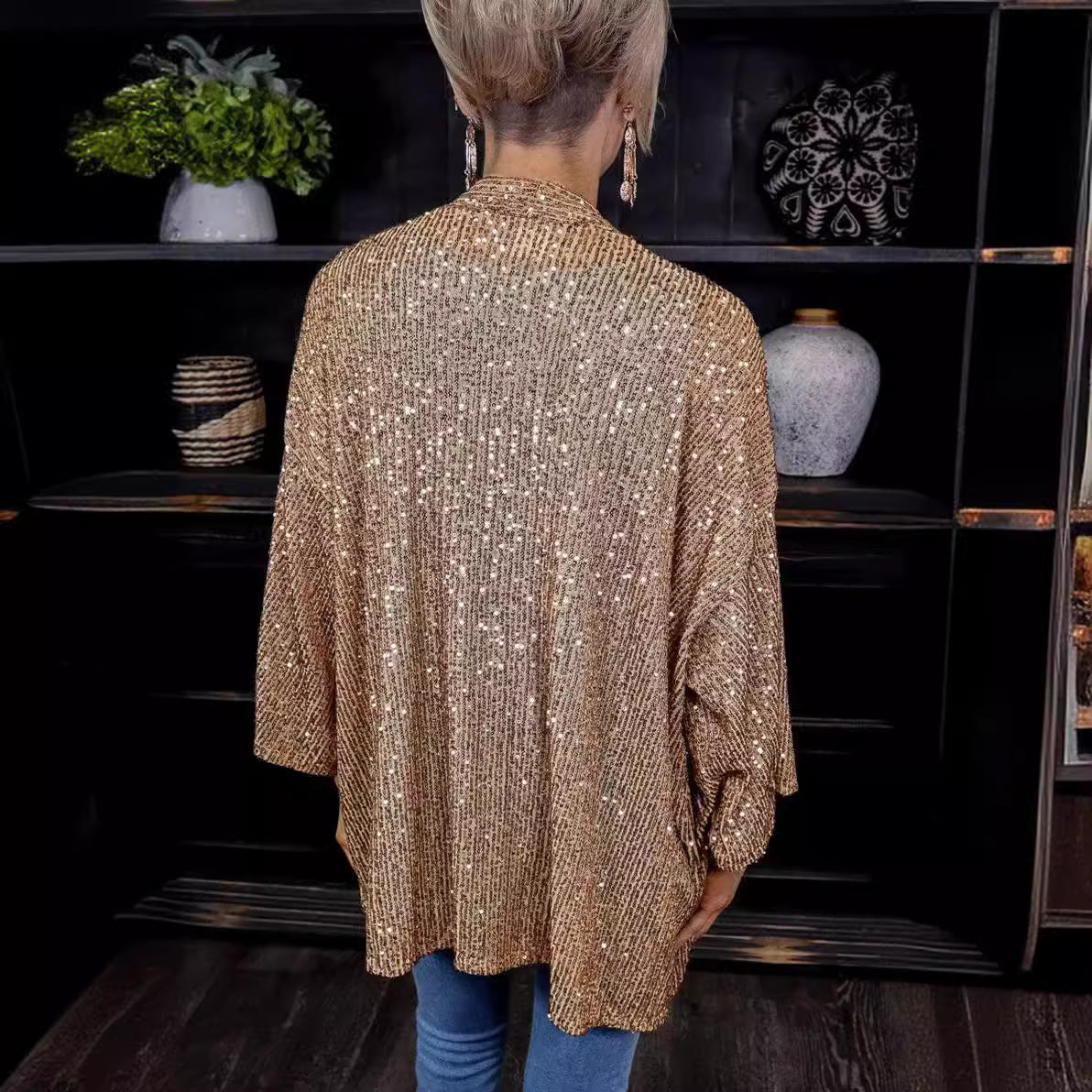 Sequin embellished loose fit knit cardigan, view 4